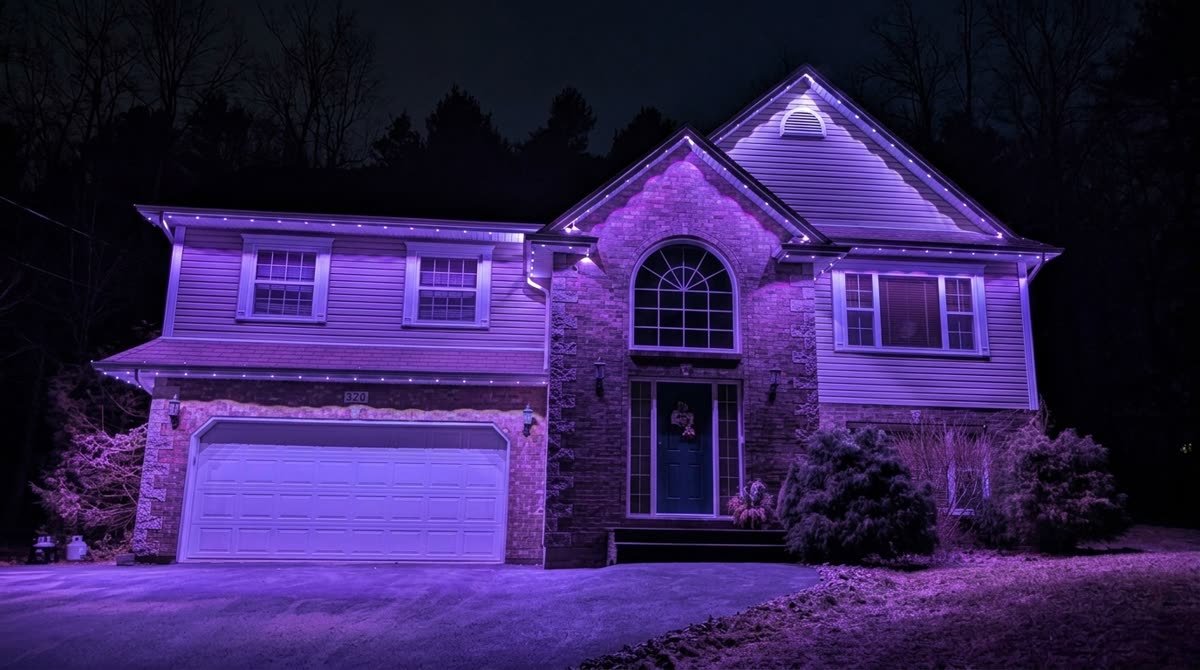 Home lit in a bold custom purple colour